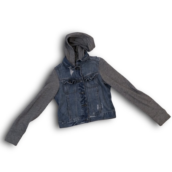 Kids Boys Hollister Light Blue Denim Jean Gray Sweatshirt Hoodie Jacket - Picture 7 of 10